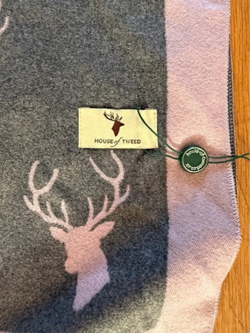 House of Tweed Stag Print Scarf Grey & Pink